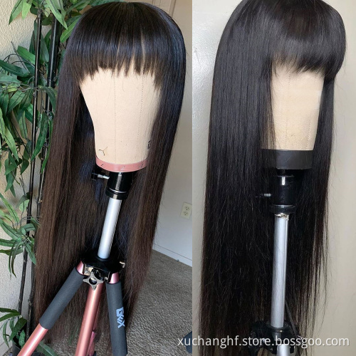 13x6 Brazilian Virgin Frontal Wigs With Bangs Human Hair Lace Front With 360 Frontal HD Straight Lace Front Wigs With Baby Hair